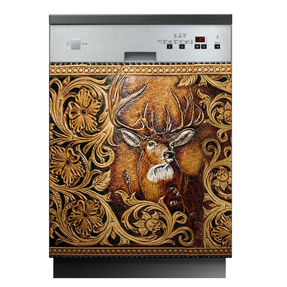 Deer Hunting - Hunting Dishwasher Cover With Leather Pattern Print