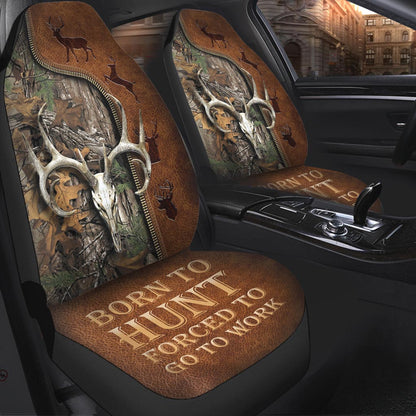 Born To Hunt Forced To Go To Work - Hunting Seat Covers With Leather Pattern Print