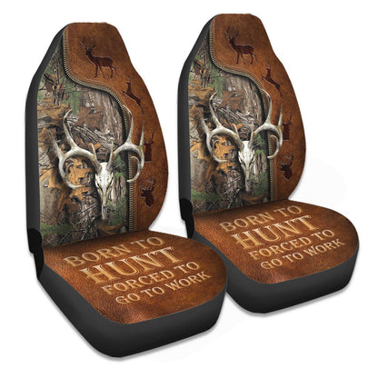 Born To Hunt Forced To Go To Work - Hunting Seat Covers With Leather Pattern Print