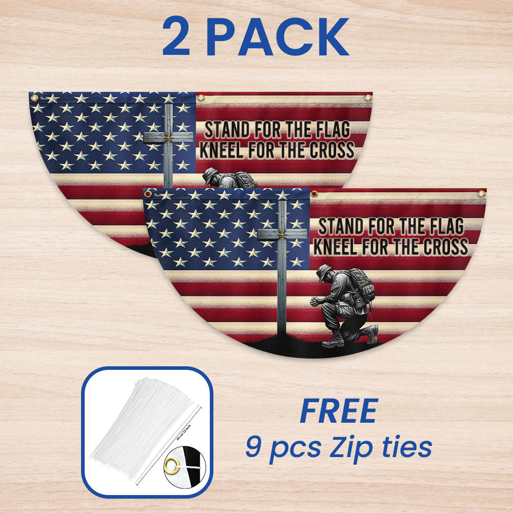Veteran Kneeling Christ Cross American Non-Pleated Fan Flag MLN2609FL