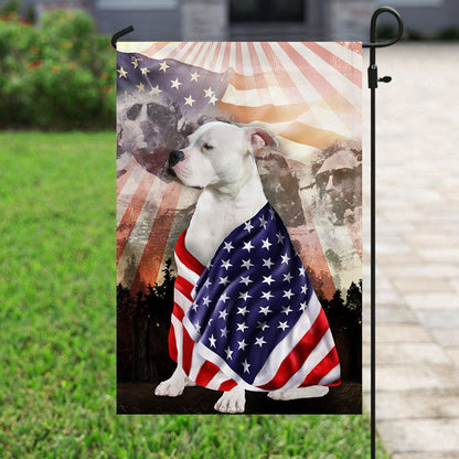 Patriotic American Bulldog With Mount Rushmore Flag