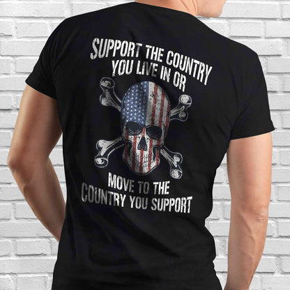 4th of july Gifts, Skull USA Flag, Support The Country You Live In T-Shirt VTM95DNV