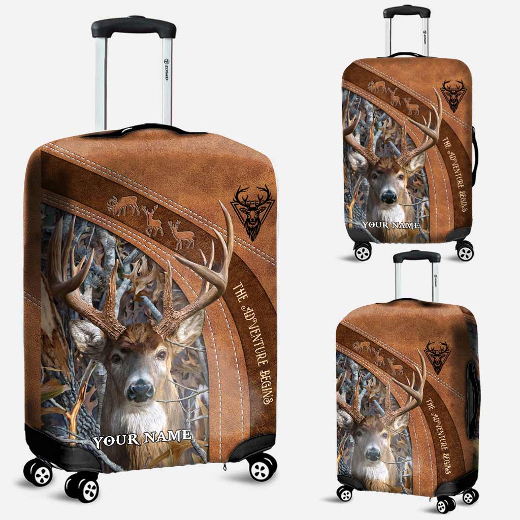 The Adventure Begins - Personalized Hunting Luggage Cover With Leather Pattern Print