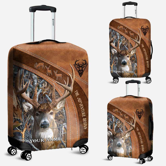 The Adventure Begins - Personalized Hunting Luggage Cover With Leather Pattern Print