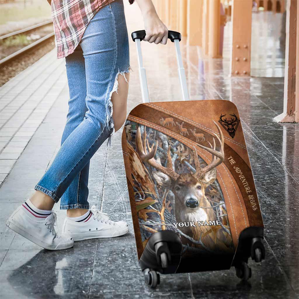 The Adventure Begins - Personalized Hunting Luggage Cover With Leather Pattern Print