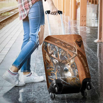 The Adventure Begins - Personalized Hunting Luggage Cover With Leather Pattern Print