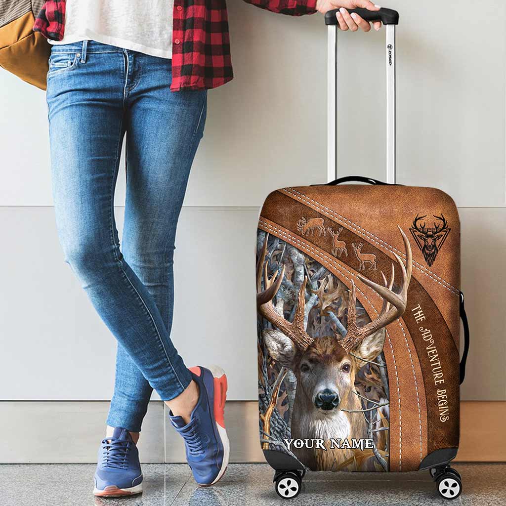 The Adventure Begins - Personalized Hunting Luggage Cover With Leather Pattern Print