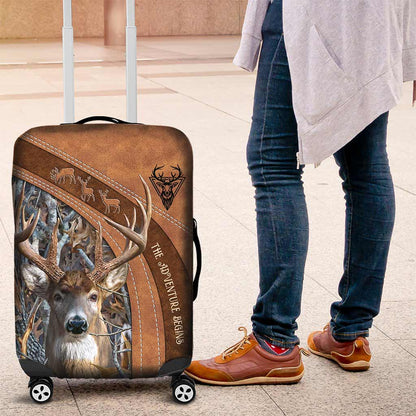 The Adventure Begins - Personalized Hunting Luggage Cover With Leather Pattern Print