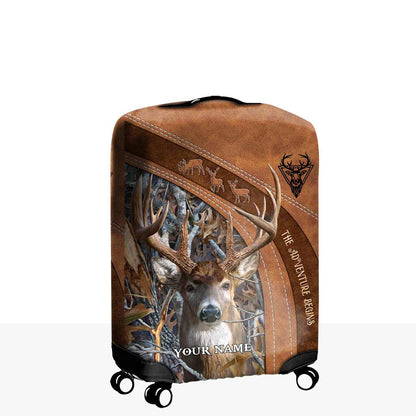 The Adventure Begins - Personalized Hunting Luggage Cover With Leather Pattern Print