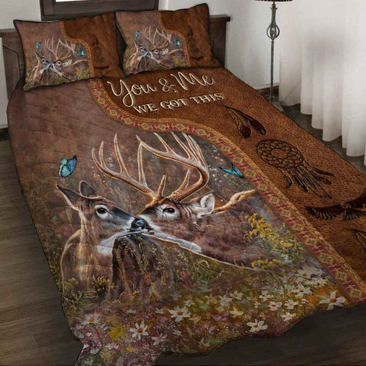 We Got This - Personalized Hunting Quilt Set With Leather Pattern Print