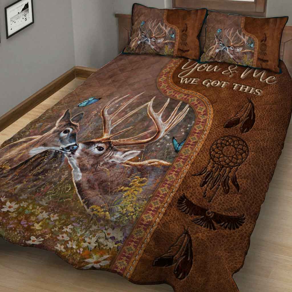 We Got This - Personalized Hunting Quilt Set With Leather Pattern Print