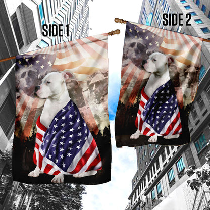 Patriotic American Bulldog With Mount Rushmore Flag