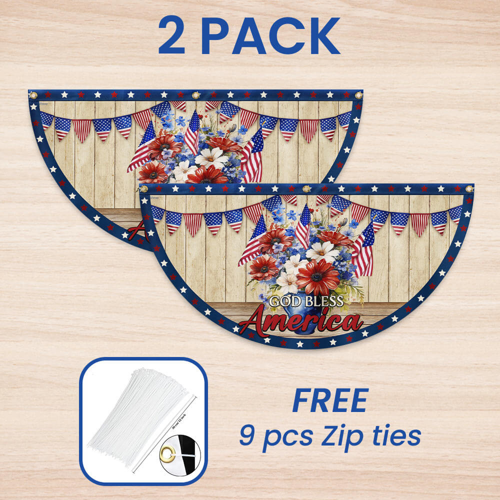 Flagwix American Flag - Patriotic Flowers Vase 4th of july God Bless America Non-Pleated Fan Flag MLN3001FL