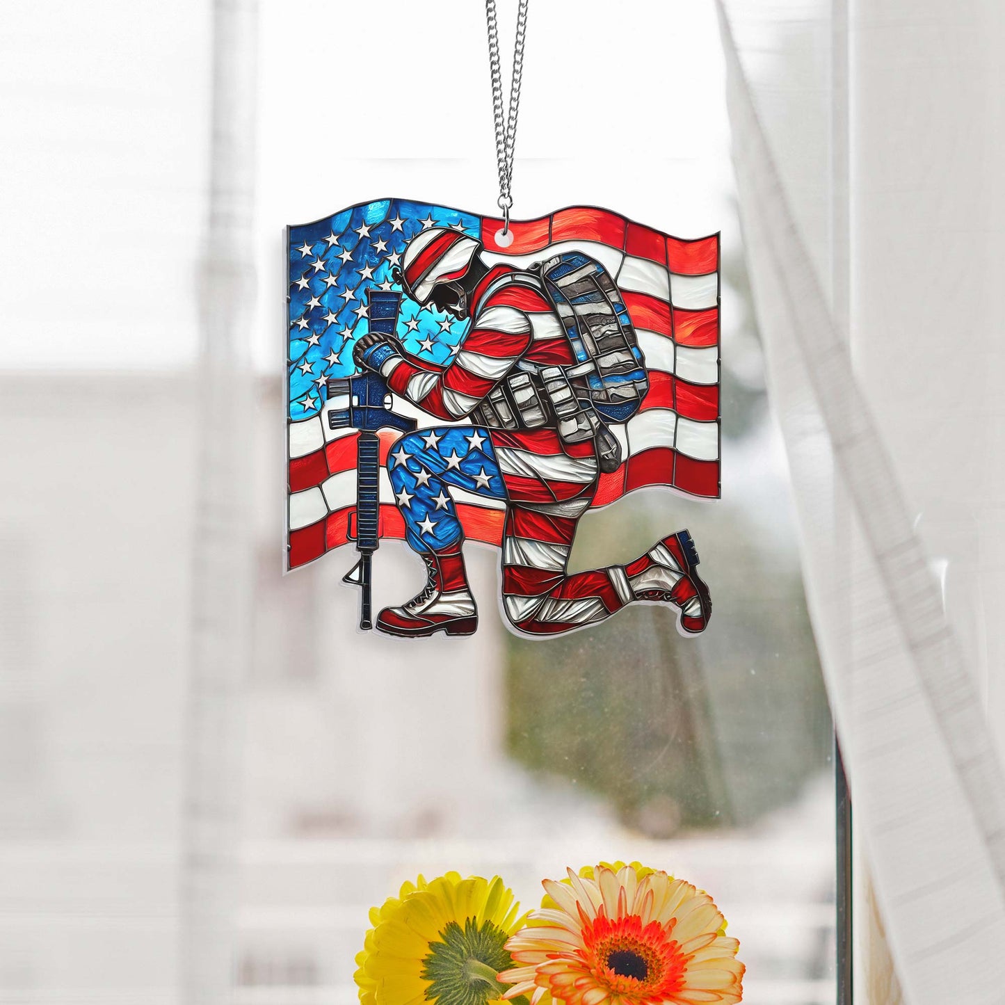 Veterans Days Thank You Veterans Soldier Kneeling Suncatcher Acrylic Hanging TQN3846AS