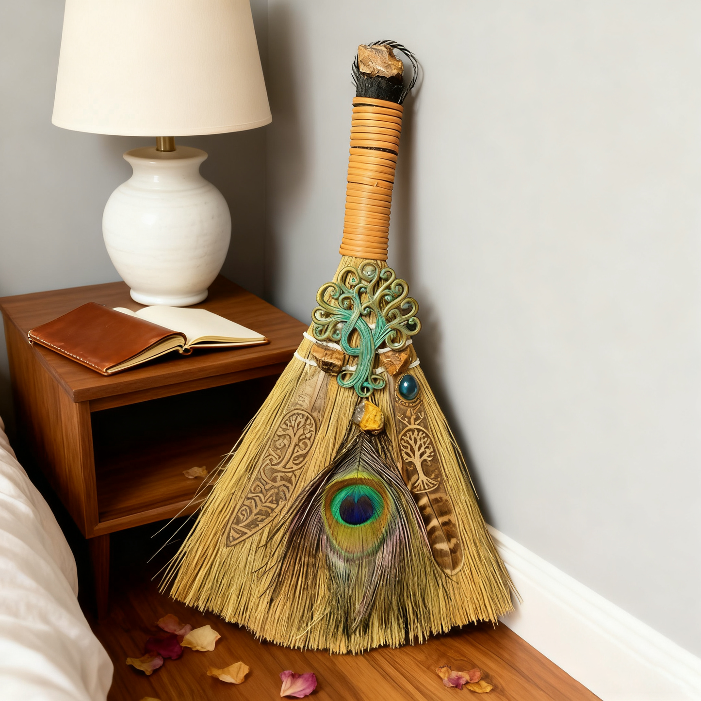 Amethyst Protection Broom – Handcrafted Witch Broom for Energy Cleansing