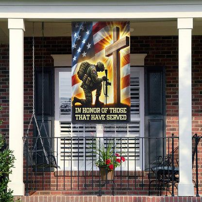 Veteran Flag Kneeling Soldier Cross American Flag MLN3987F