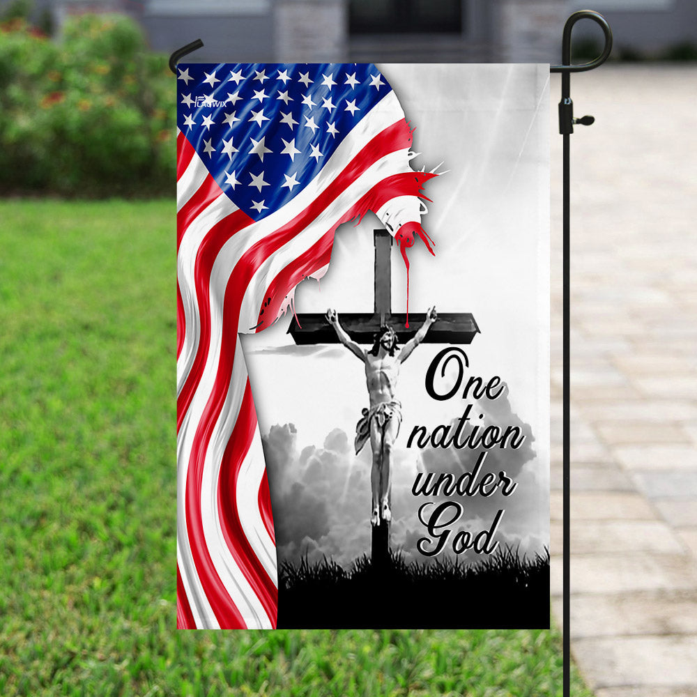 One Nation Under God. Jesus Christian Cross American Flag