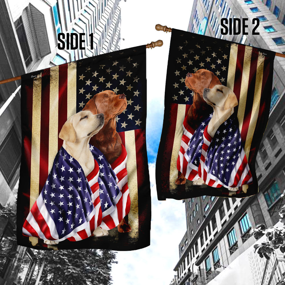 Yellow And Red Fox Labrador Retriever Flag FLAGWIX  ™ American Patriot Flag Wrapped in Glory