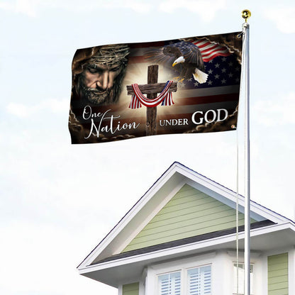 One Nation Under God. Christian Cross American Grommet Flag THB3614GF