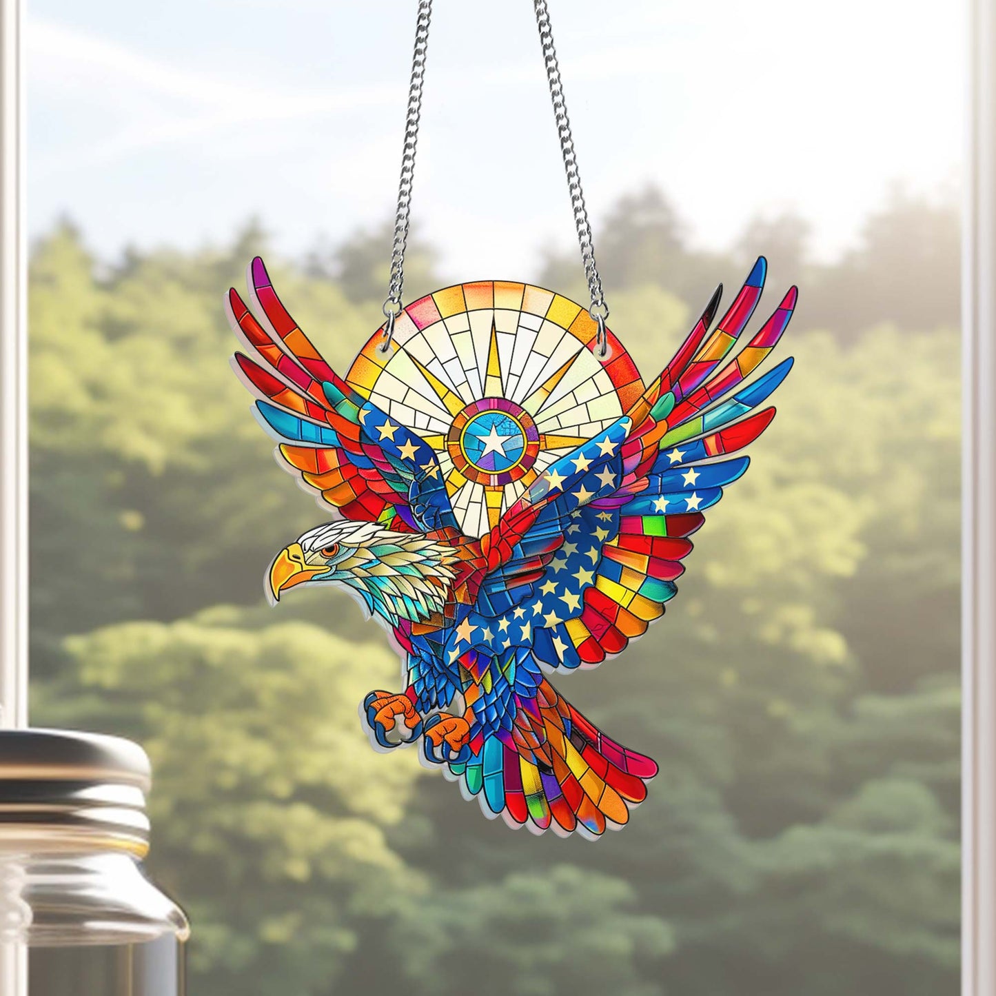 USA Flag American Eagle Suncatcher Acrylic Hanging VTM292ASn