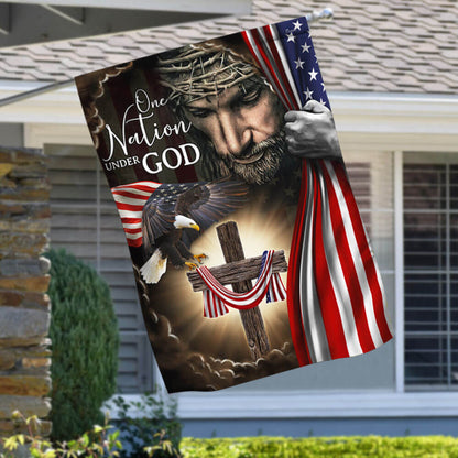 One Nation Under God. Christian Cross American Flag THB3614F
