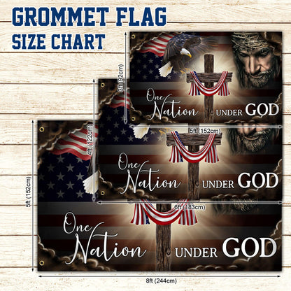 One Nation Under God. Christian Cross American Grommet Flag THB3614GF