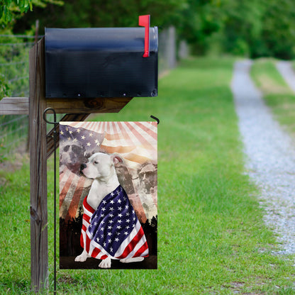 Patriotic American Bulldog With Mount Rushmore Flag