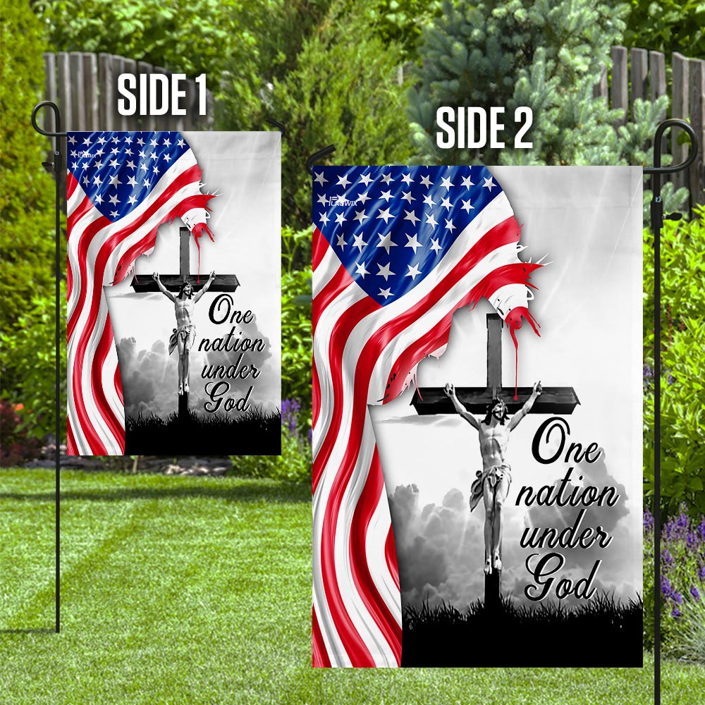 One Nation Under God. Jesus Christian Cross American Flag