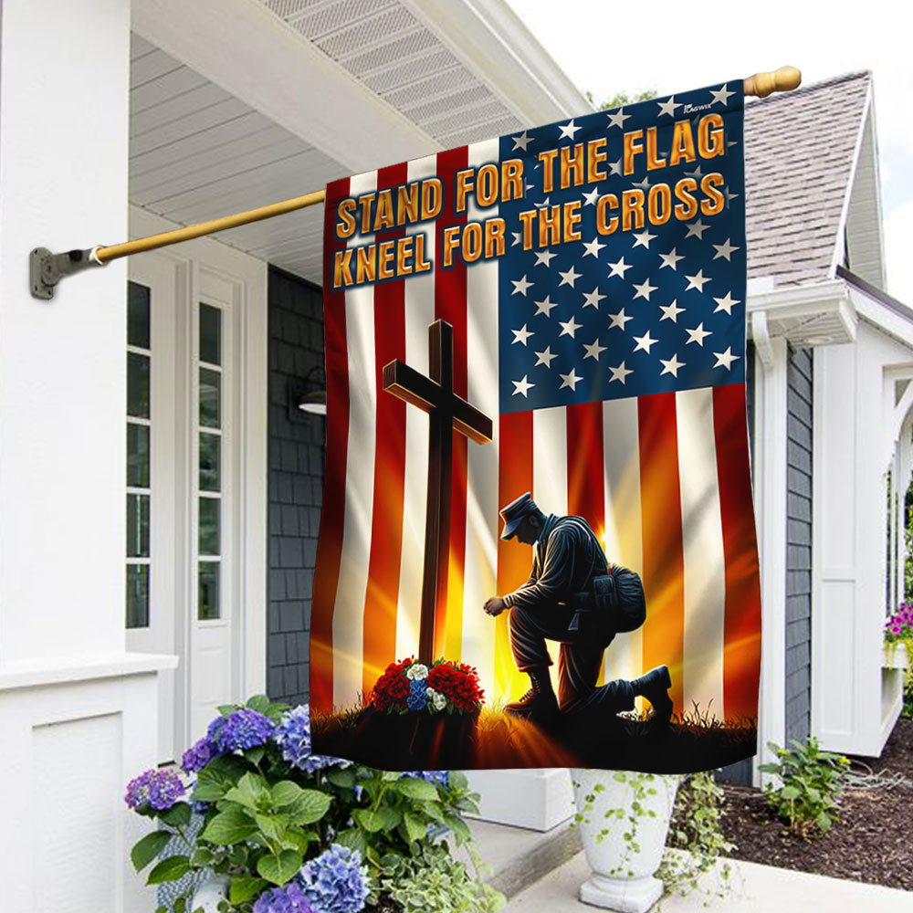 FLAGWIX  Veteran Kneeling Cross American Flag Stand For The Flag Kneel For The Cross Flag MLN2560F