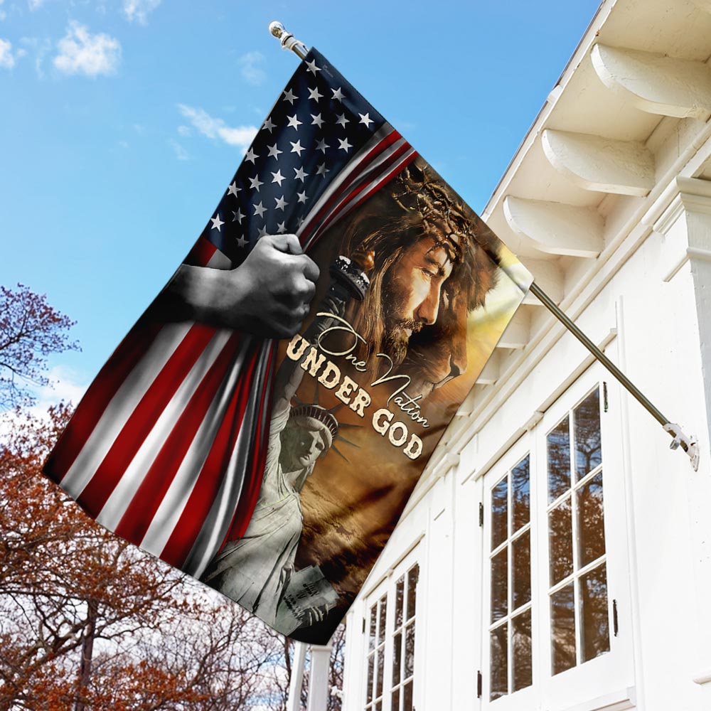 One Nation Under God Jesus Lion American Flag