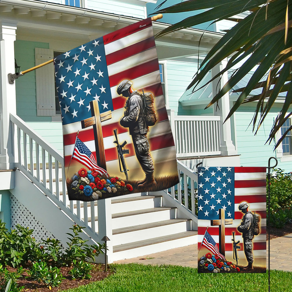 Memorial Day FLAGWIX  Veteran Flag Remembrance Veteran Standing Before The Cross Patriotic Flag MLN2439F