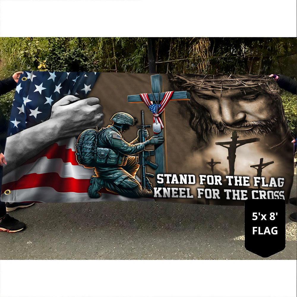 Memorial Day Stand For The Flag, Veteran Memorial Jesus Christian Grommet Flag TPT849GF