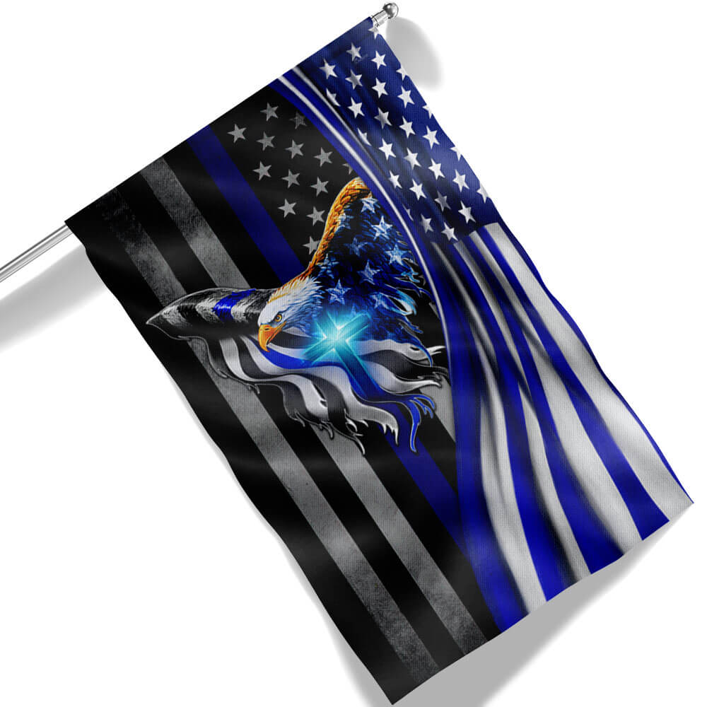 The Thin Blue Line Eagle With Christian Cross American Flag TPT930F