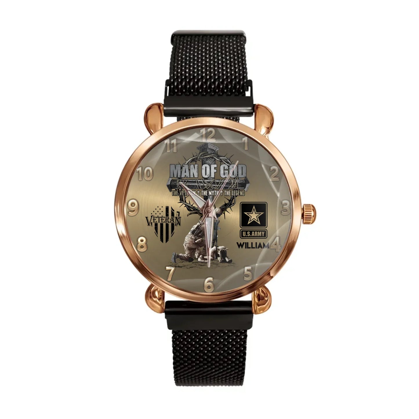 Man Of God Veteran Dad Papa Personalized Watch For Father's Day Veteran Grandpa