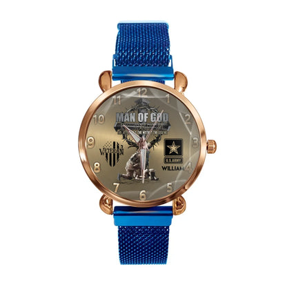 Man Of God Veteran Dad Papa Personalized Watch For Father's Day Veteran Grandpa