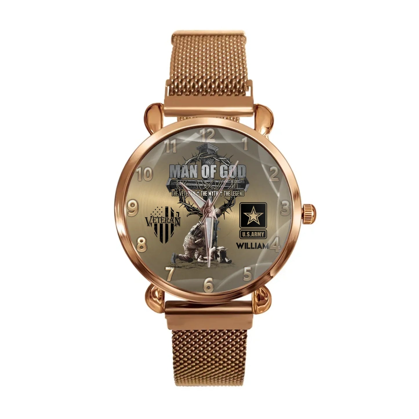 Man Of God Veteran Dad Papa Personalized Watch For Father's Day Veteran Grandpa