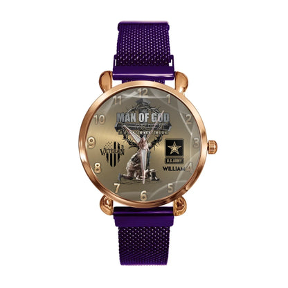 Man Of God Veteran Dad Papa Personalized Watch For Father's Day Veteran Grandpa