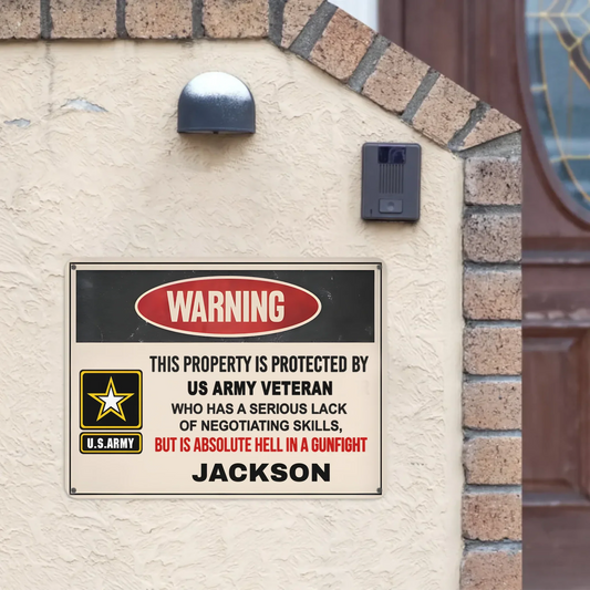 This preperty ls protected by a Veteran/Police/Firefighter - Personalized Custom Metal Painting