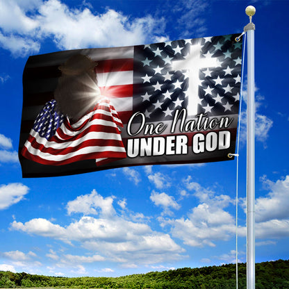 Christian Cross American Grommet Flag One Nation Under God DDH3076GF