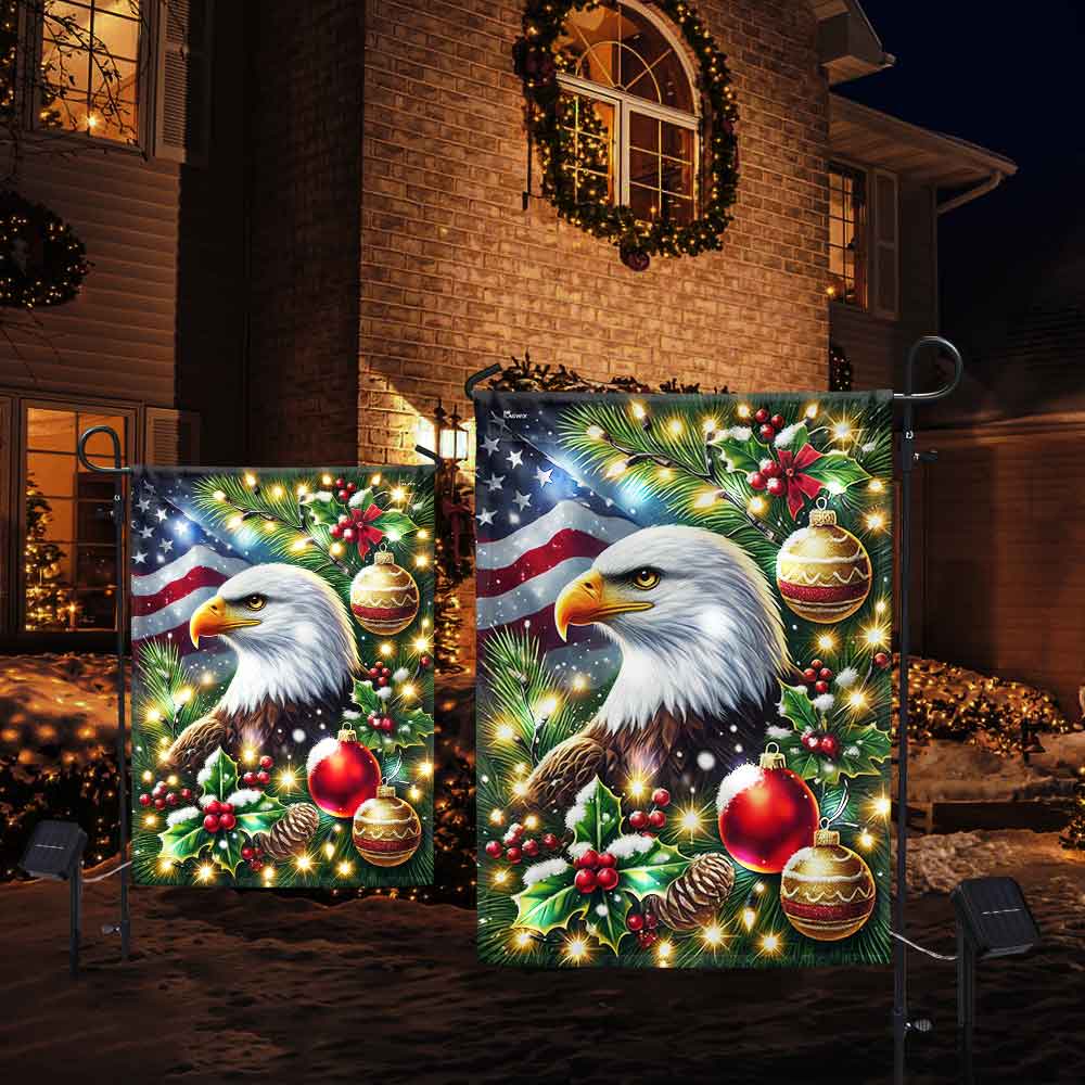 Bald Eagle Christmas American Solar LED Garden Flag MLN4521SF