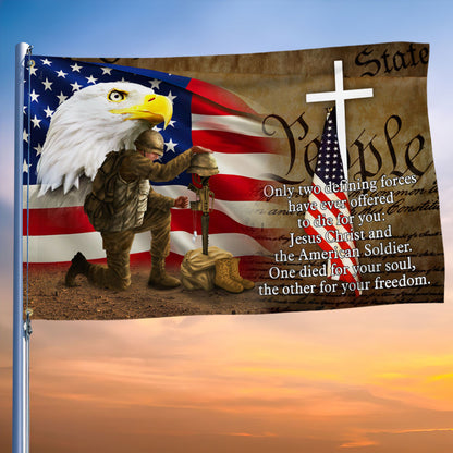Owe To Jesus Christ And The American Soldier Grommet Flag. Veteran Christ Cross Grommet Flag MLN110GF