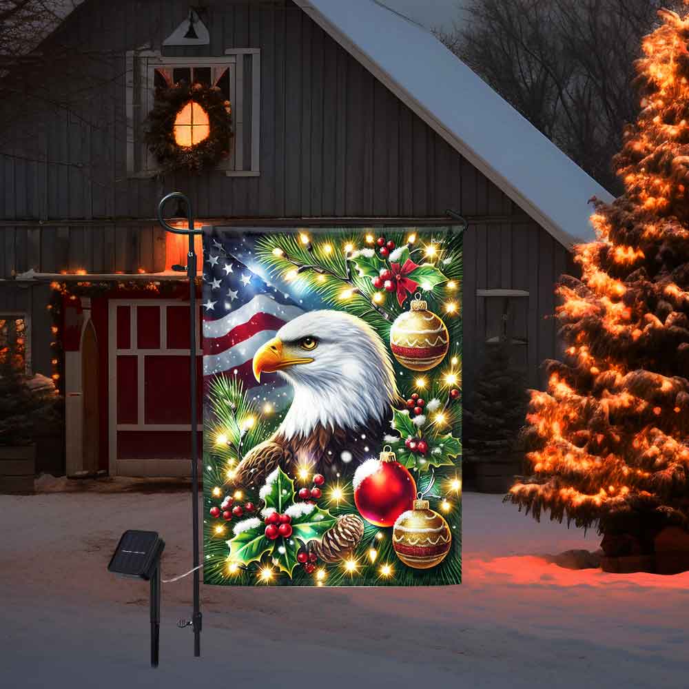 Bald Eagle Christmas American Solar LED Garden Flag MLN4521SF