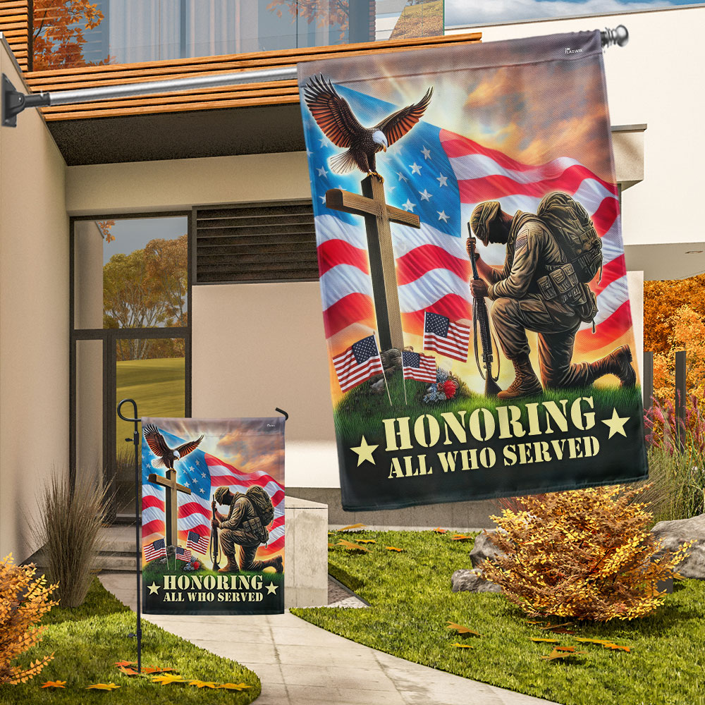 Veterans Day Honoring All Who Served Kneeling Soldier Veteran American Flag MLN4043F