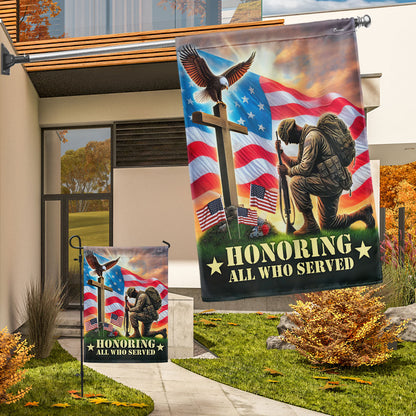 Veterans Day Honoring All Who Served Kneeling Soldier Veteran American Flag MLN4043F