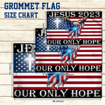 Flagwix American Flag - Jesus 2023 Our Only Hope, American Eagle Christian Cross Flag TPT741GF