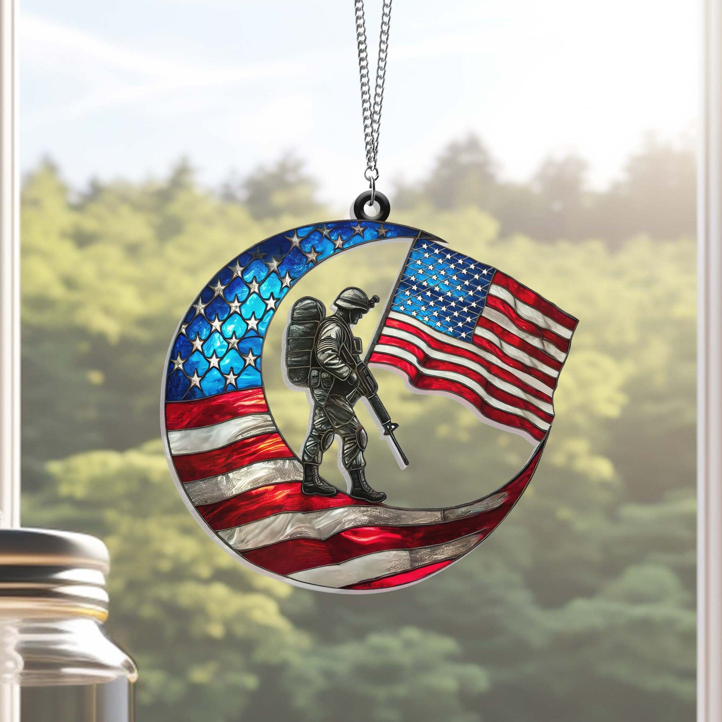 Veterans Day American Soldier Crescent Moon Suncatcher Acrylic Hanging TQN3861AS