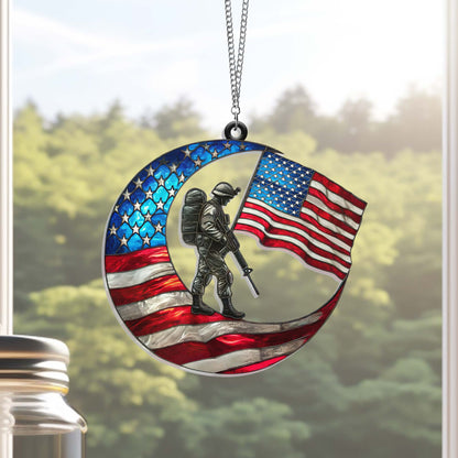 Veterans Day American Soldier Crescent Moon Suncatcher Acrylic Hanging TQN3861AS