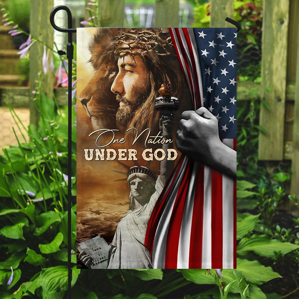 One Nation Under God Jesus Lion American Flag