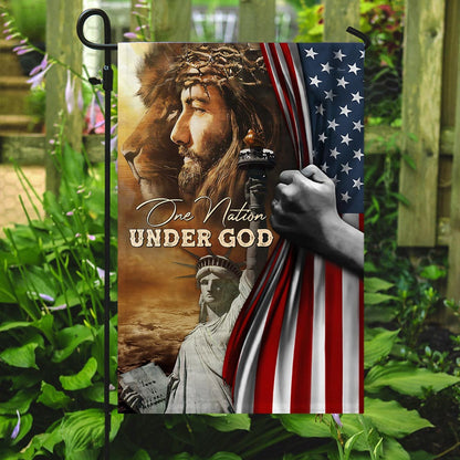 One Nation Under God Jesus Lion American Flag