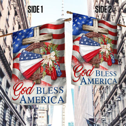 Flagwix American Flag - God Bless America American Wreath Patriot Christian Cross Flag MLN1410F